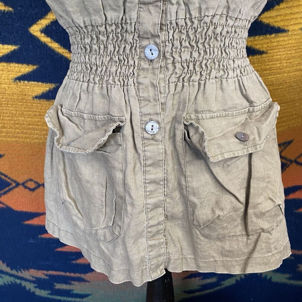 Y2k Yank 100% Linen Button Up Collared Blouse. Po… - image 3